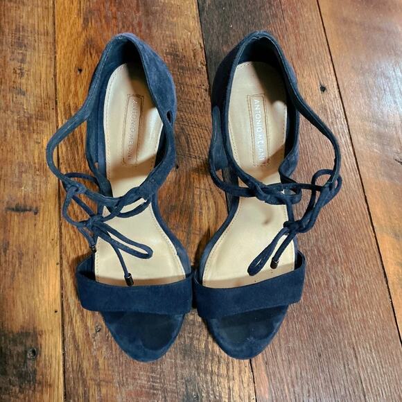 Antonio Melani Blue Suede Strappy Heels Size 7.5 - Picture 2 of 8